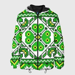 Куртка с капюшоном мужская Славянский Узор Зеленый, цвет: 3D-черный