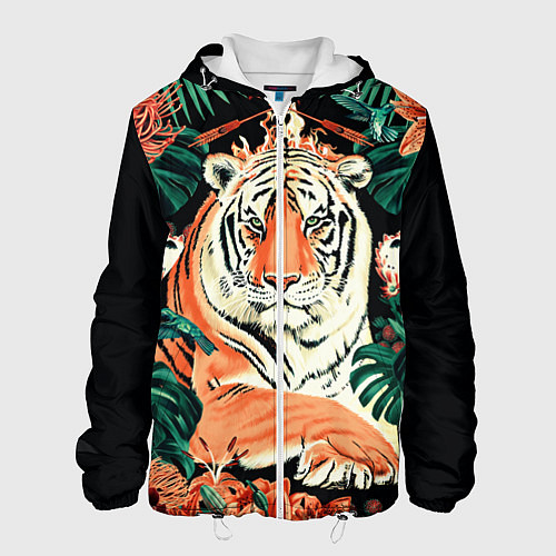 Мужская куртка Огненный Тигр в Цветах / 3D-Белый – фото 1