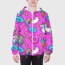 Куртка с капюшоном мужская Единороги с пончиками, цвет: 3D-белый — фото 2