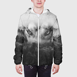 Куртка с капюшоном мужская Волк в лесу, цвет: 3D-белый — фото 2