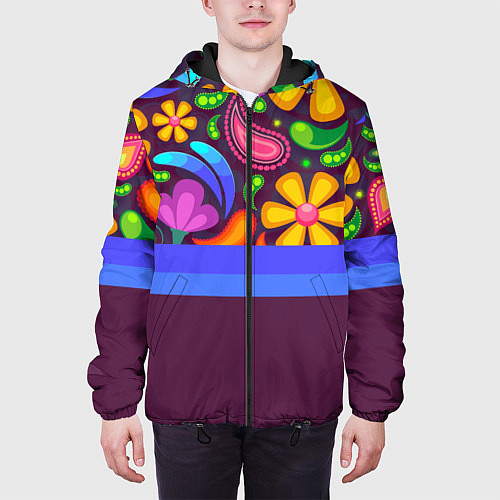 Мужская куртка Мультяшные Цветы / 3D-Черный – фото 3