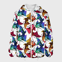 Куртка с капюшоном мужская Японские рыбки КОИ узор, цвет: 3D-белый