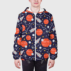 Куртка с капюшоном мужская Корабли, планеты и спутники, цвет: 3D-белый — фото 2