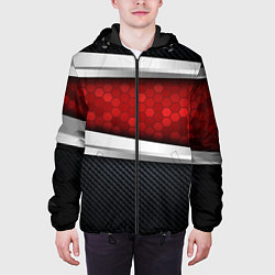 Куртка с капюшоном мужская 3D Красные соты металлические, цвет: 3D-черный — фото 2