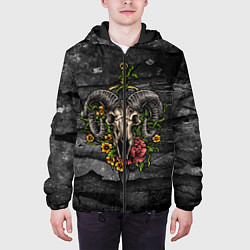 Куртка с капюшоном мужская Череп барана в цветах, цвет: 3D-черный — фото 2