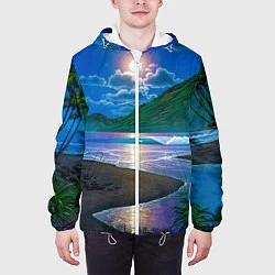 Куртка с капюшоном мужская Гавайский пейзаж, цвет: 3D-белый — фото 2