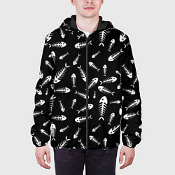 Куртка с капюшоном мужская Скелеты рыб, цвет: 3D-черный — фото 2