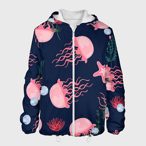 Мужская куртка Розовые медузы / 3D-Белый – фото 1