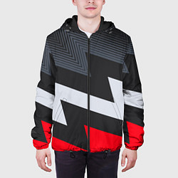 Куртка с капюшоном мужская Черно-красные зигзаги, цвет: 3D-черный — фото 2