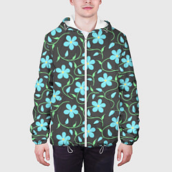 Куртка с капюшоном мужская Цветочный узор на темном фоне, цвет: 3D-белый — фото 2