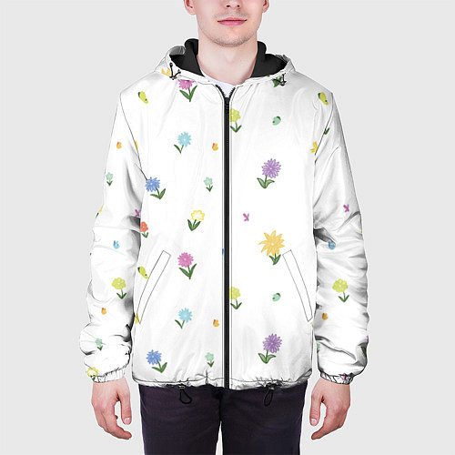 Мужская куртка Цветы и бабочки / 3D-Черный – фото 3