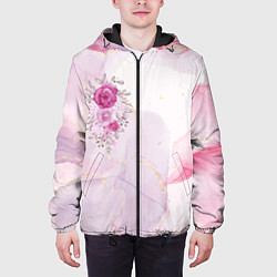 Куртка с капюшоном мужская Цветы роспись акварелью, цвет: 3D-черный — фото 2