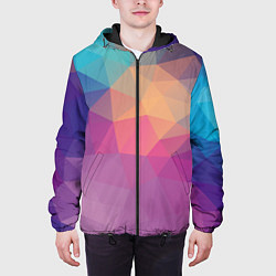 Куртка с капюшоном мужская Цветные полигоны - Градиент, цвет: 3D-черный — фото 2