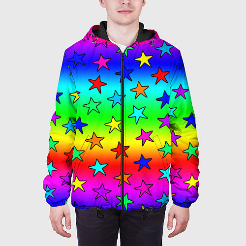 Мужская куртка Радужные звезды / 3D-Черный – фото 3