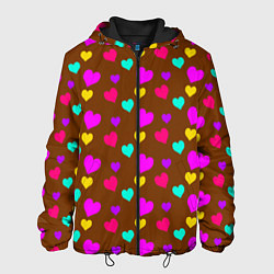 Куртка с капюшоном мужская Сердечки разноцветные, цвет: 3D-черный
