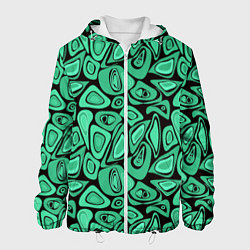 Куртка с капюшоном мужская Зеленый абстрактный узор, цвет: 3D-белый