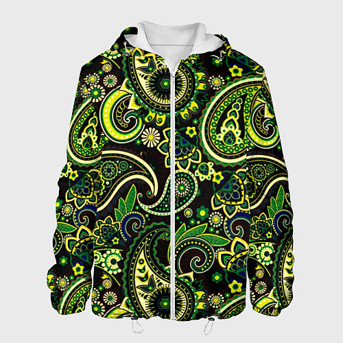 Мужская куртка Ярко зеленые славянские узоры / 3D-Белый – фото 1