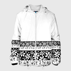 Куртка с капюшоном мужская Черно-белый цветочный принт, цвет: 3D-белый