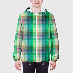 Куртка с капюшоном мужская Зеленый клетчатый узор, цвет: 3D-белый — фото 2