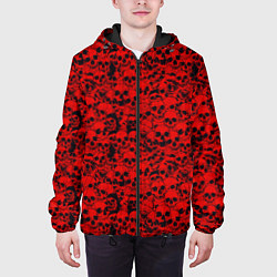 Куртка с капюшоном мужская Красные черепа, цвет: 3D-черный — фото 2