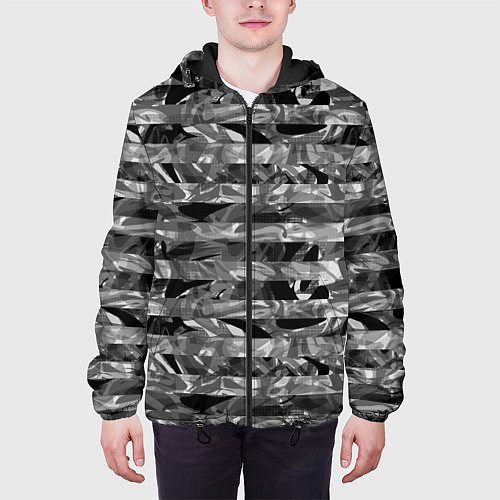 Мужская куртка Черно -белый полосатый узор / 3D-Черный – фото 3