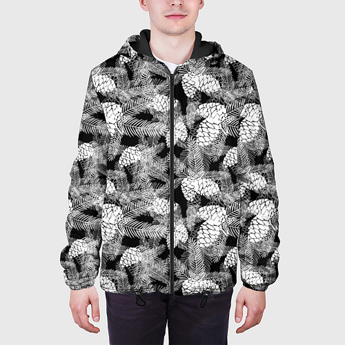 Мужская куртка Черно-белый узор шишки / 3D-Черный – фото 3