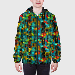 Куртка с капюшоном мужская Разноцветные штрихи на бирюзе, цвет: 3D-черный — фото 2