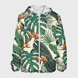 Куртка с капюшоном мужская Тропический паттерн, цвет: 3D-белый