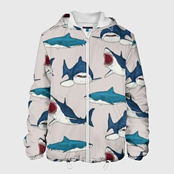 Куртка с капюшоном мужская Кровожадные акулы паттерн, цвет: 3D-белый