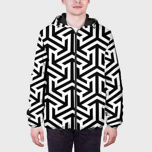 Мужская куртка Геометрия Фигур черно - белая / 3D-Черный – фото 3