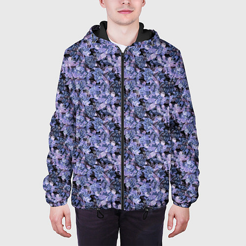 Мужская куртка Сине-фиолетовый цветочный узор / 3D-Черный – фото 3