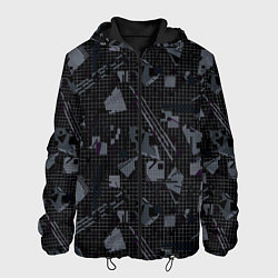 Куртка с капюшоном мужская Темный серый узор мемфис, цвет: 3D-черный