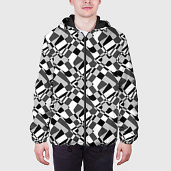 Куртка с капюшоном мужская Черно-белый абстрактный узор, цвет: 3D-черный — фото 2