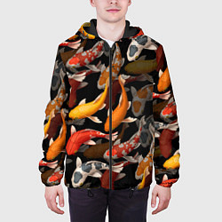 Куртка с капюшоном мужская Карпы кои Японские карпы, цвет: 3D-черный — фото 2