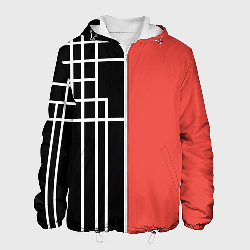 Мужская куртка Черный и коралловый арт деко / 3D-Белый – фото 1