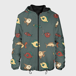 Куртка с капюшоном мужская Морские рыбки на зеленом фоне, цвет: 3D-черный
