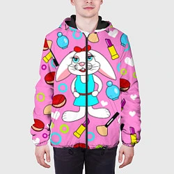 Куртка с капюшоном мужская Кролик и косметика, цвет: 3D-черный — фото 2