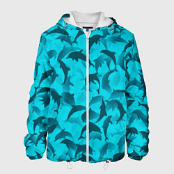 Куртка с капюшоном мужская Синий камуфляж с дельфинами, цвет: 3D-белый