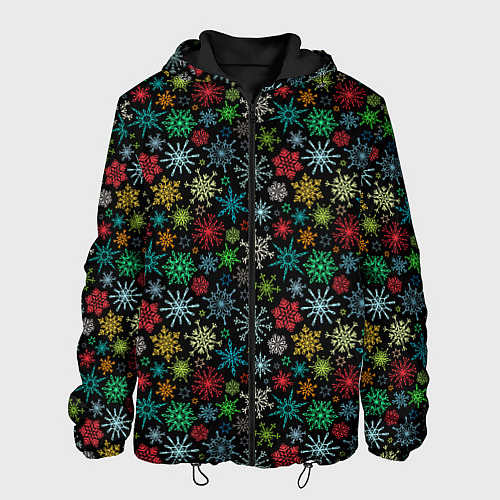 Мужская куртка Разноцветные Снежинки / 3D-Черный – фото 1