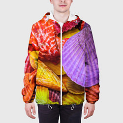 Куртка с капюшоном мужская Разноцветные ракушки multicolored seashells, цвет: 3D-белый — фото 2