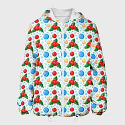 Куртка с капюшоном мужская Новогодняя Символика украшения, цвет: 3D-белый