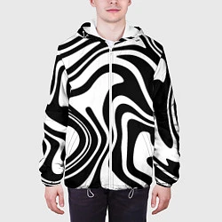 Куртка с капюшоном мужская Черно-белые полосы Black and white stripes, цвет: 3D-белый — фото 2