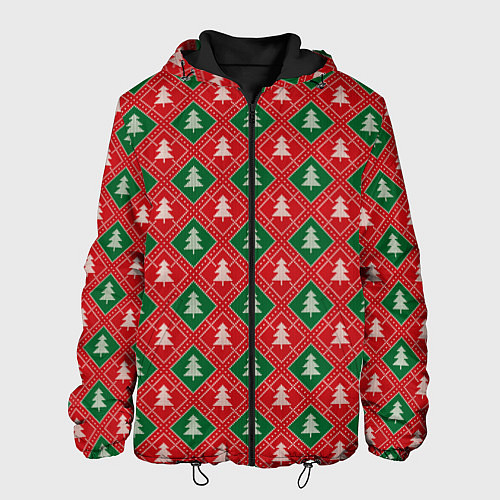 Мужская куртка Ёлочки красно-зелёные / 3D-Черный – фото 1