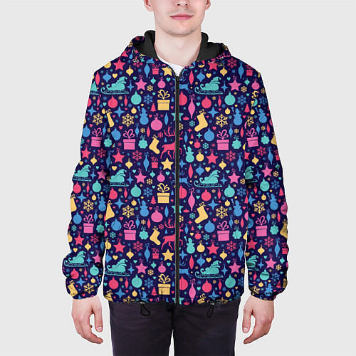 Мужская куртка Новогодние Игрушки и Украшения / 3D-Черный – фото 3