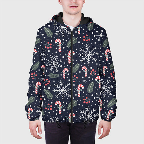 Мужская куртка Паттерн с веточками / 3D-Черный – фото 3
