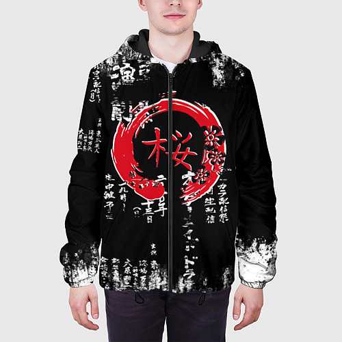 Мужская куртка Кандзи Сакура Иероглифы Аниме / 3D-Черный – фото 3