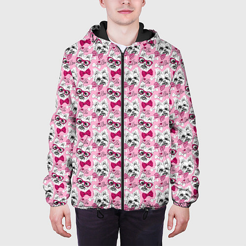 Мужская куртка Йоркширский Терьер на Розовом Фоне / 3D-Черный – фото 3