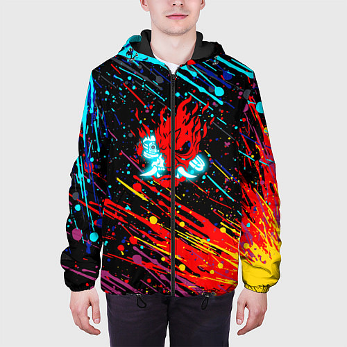 Мужская куртка Cyberpunk 2077 Цветные брызги / 3D-Черный – фото 3