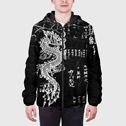 Куртка с капюшоном мужская Японский Дракон Иероглифы Dragon Japan, цвет: 3D-черный — фото 2