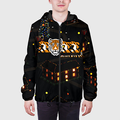 Мужская куртка Ночной новогодний город 2022 год тигра / 3D-Черный – фото 3
